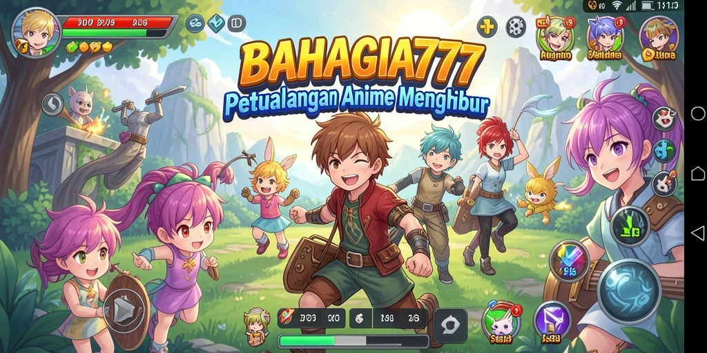 Tampilan gameplay seru dalam BAHAGIA777 dengan karakter Anime yang menarik.