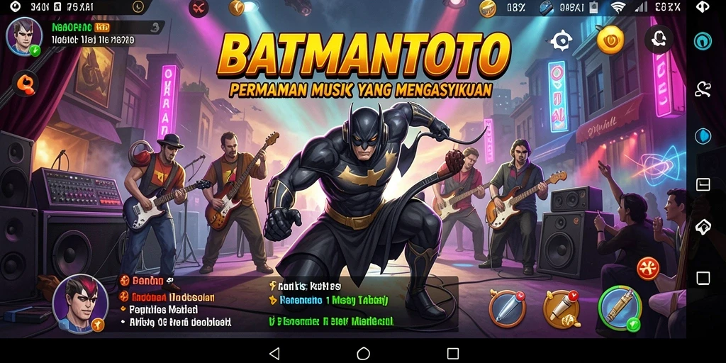 Tampilan seru gameplay BATMANTOTO dengan musik dan alat musik.