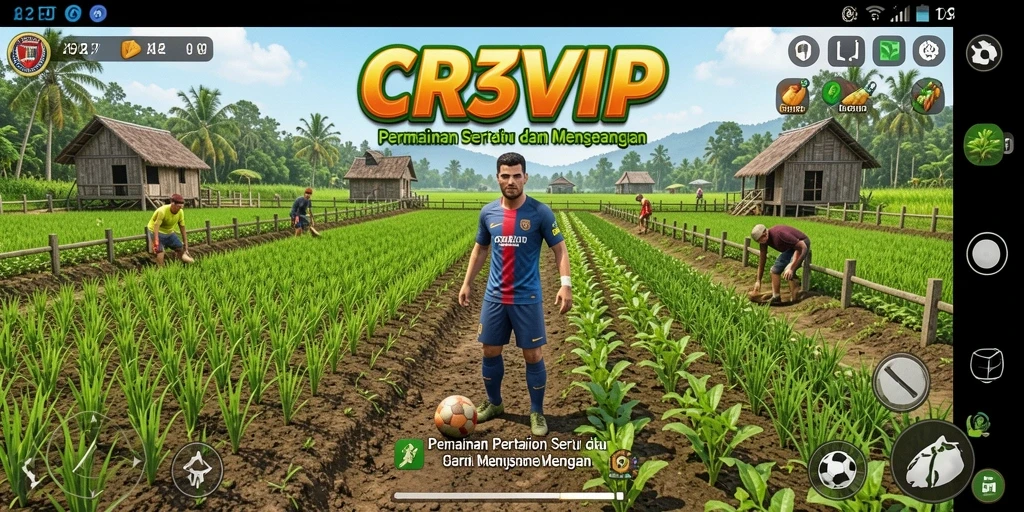Gameplay seru dalam CR7VIP dengan suasana pertanian yang indah.