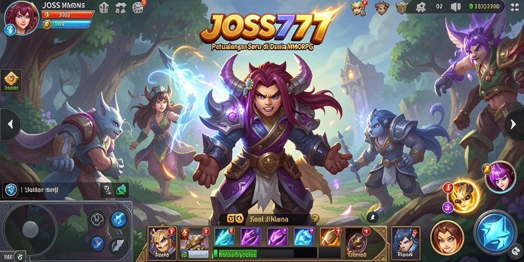 Tampilan epik gameplay JOSS777 dengan pertempuran seru dan lingkungan yang indah.