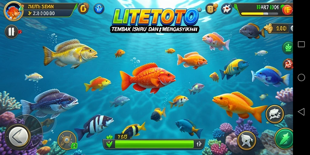 Screenshot gameplay LITETOTO menampilkan aksi menembak ikan yang mendebarkan.