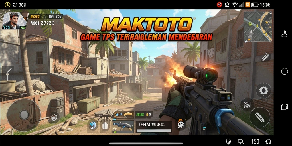 Tampilan gameplay utama MAKTOTO dalam pertempuran TPS yang mendebarkan.