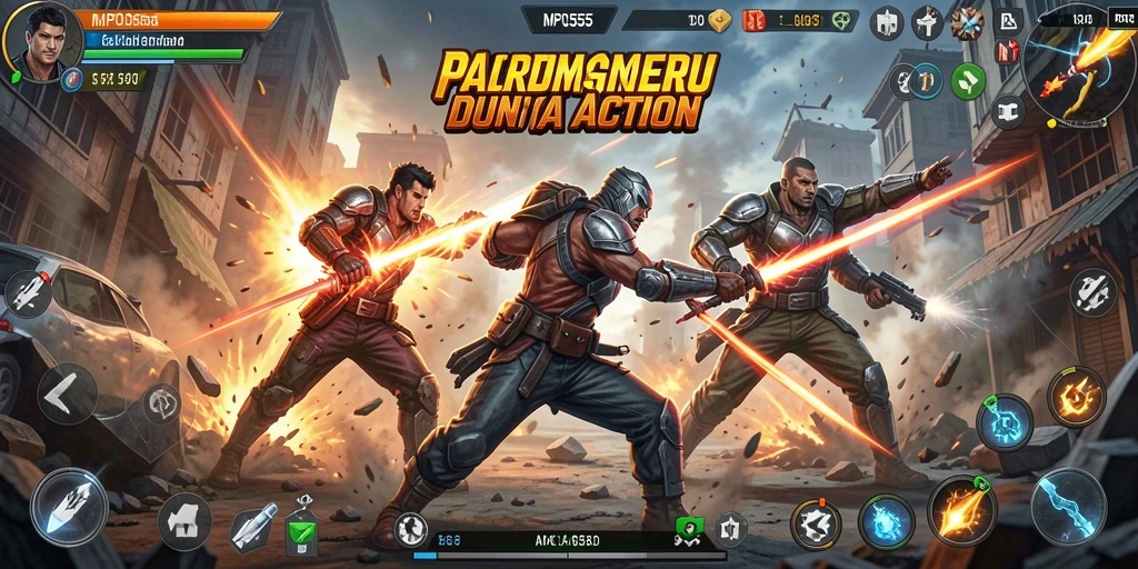 Screenshot MPO555 menampilkan aksi pertempuran yang intens dan grafis yang memukau.