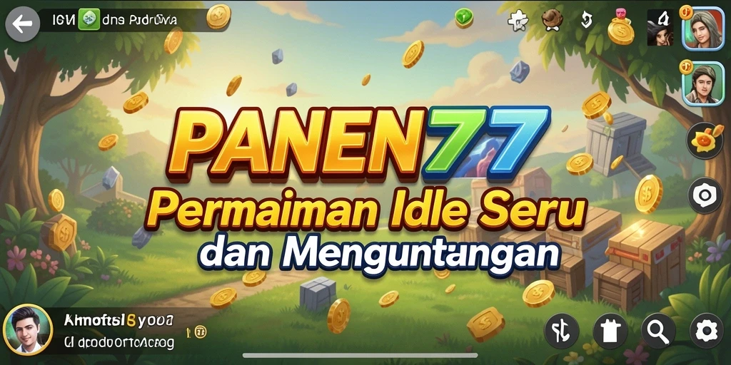 Screenshot gameplay PANEN77 menampilkan kebun indah dan aktivitas panen.