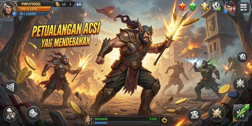 Screenshot menunjukkan pertarungan intens dalam PINTUTOGEL