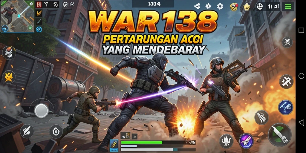Screenshot gameplay WAR138 menampilkan aksi pertempuran yang intens.